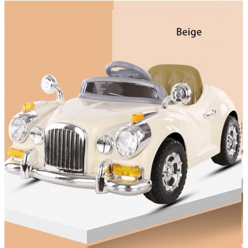 Kids Electric Vintage Car - 1 Seater Children Electric Car With Music And Light And Remote Control - Battery Kids Ride On Car CL18182 - Cream Kids Electric Vintage Car - 1 Seater Children Electric Car With Music And Light And Remote Control - Battery Kids Ride On Car CL18182 - Cream