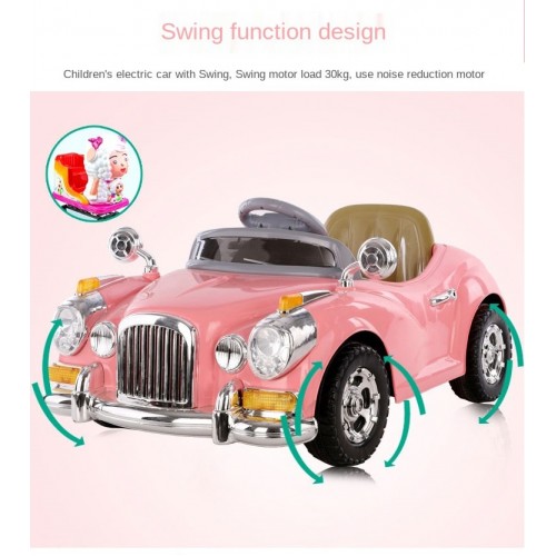 Kids Electric Vintage Car - 1 Seater Children Electric Car With Music And Light And Remote Control - Battery Kids Ride On Car CL18182 - Cream Kids Electric Vintage Car - 1 Seater Children Electric Car With Music And Light And Remote Control - Battery Kids Ride On Car CL18182 - Cream