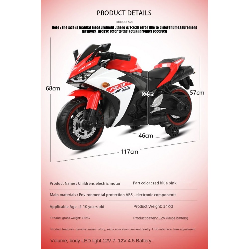 Ride On Bike - Sports R9 Battery Operated Motorbikes 12v For 2 to 8 Years Kids With Brake And Lights - Electric Kids Bike R9( Blue ) Ride On Bike - Sports R9 Battery Operated Motorbikes 12v For 2 to 8 Years Kids With Brake And Lights - Electric Kids Bike R9( Blue )