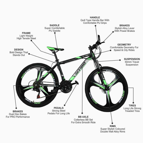 Siyibo GT-524 Macwheel MTB Cycle 26T Shimano Gears 21 Speed Dual Disc Brakes For Adults (Green)