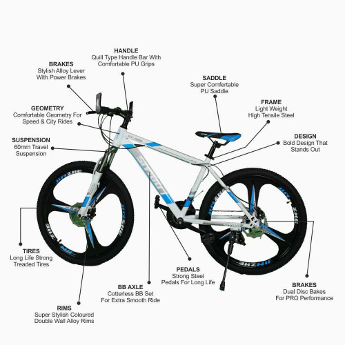 Siyibo GT-524 Macwheel MTB Cycle 26T Shimano Gears 21 Speed Dual Disc Brakes For Adults (White Blue)