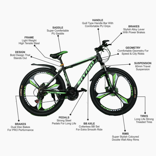 Siyibo MXB003 Mountain Cycle 26T Shimano Gears 21 Speed Dual Disc Brakes For Adults (Green)