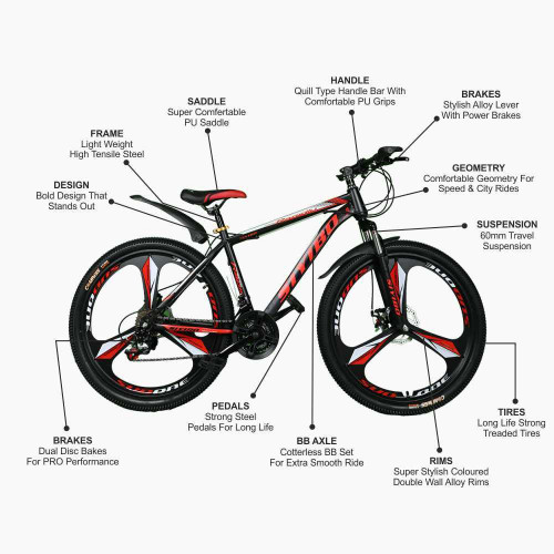 Siyibo MXB003 Mountain Cycle 26T Shimano Gears 21 Speed Dual Disc Brakes For Adults (Red) Siyibo MXB003 Mountain Cycle 26T Shimano Gears 21 Speed Dual Disc Brakes For Adults (Red)