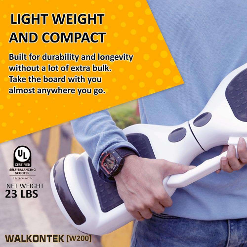 W200 Professional Hoverboard Automatic Self Balancing With Led Bluetooth 4400Mah 36v Battery [ Free Carry Bag & Remote Control] - White
