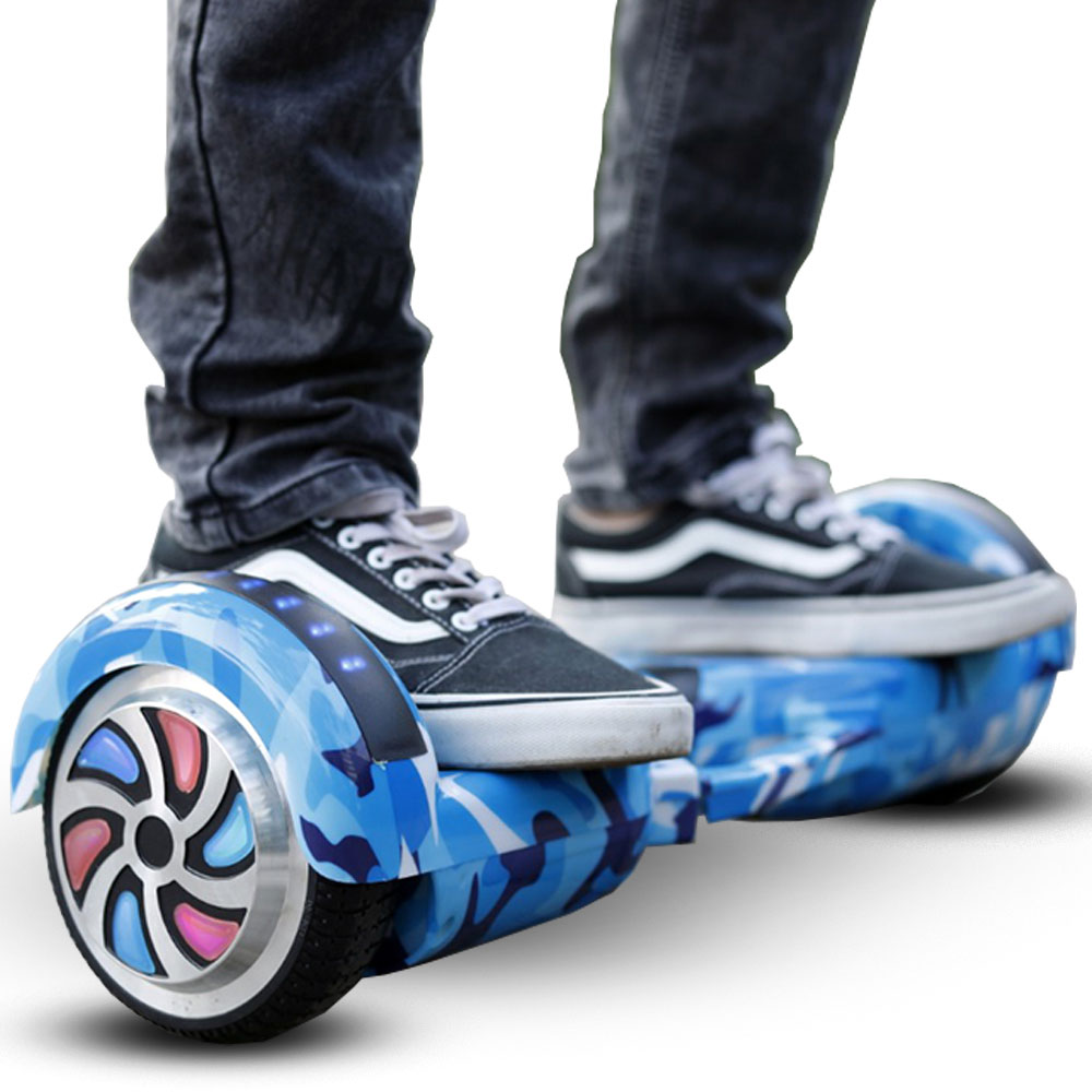 Electric Skateboard Hoverboard With Led Light Up Wheels For Adults & Kids Blue Military