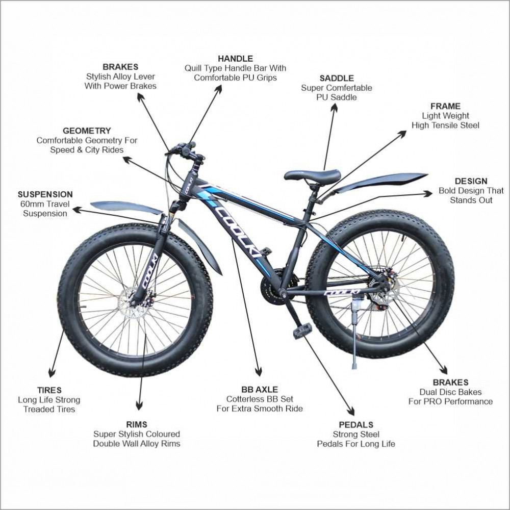 COOLKI SS026 Fat Tyre Cycle For Kids and Adults 26T Shimano Multi Speed Gears In Steel Body (Black Blue) COOLKI SS026 Fat Tyre Cycle For Kids and Adults 26T Shimano Multi Speed Gears In Steel Body (Black Blue)