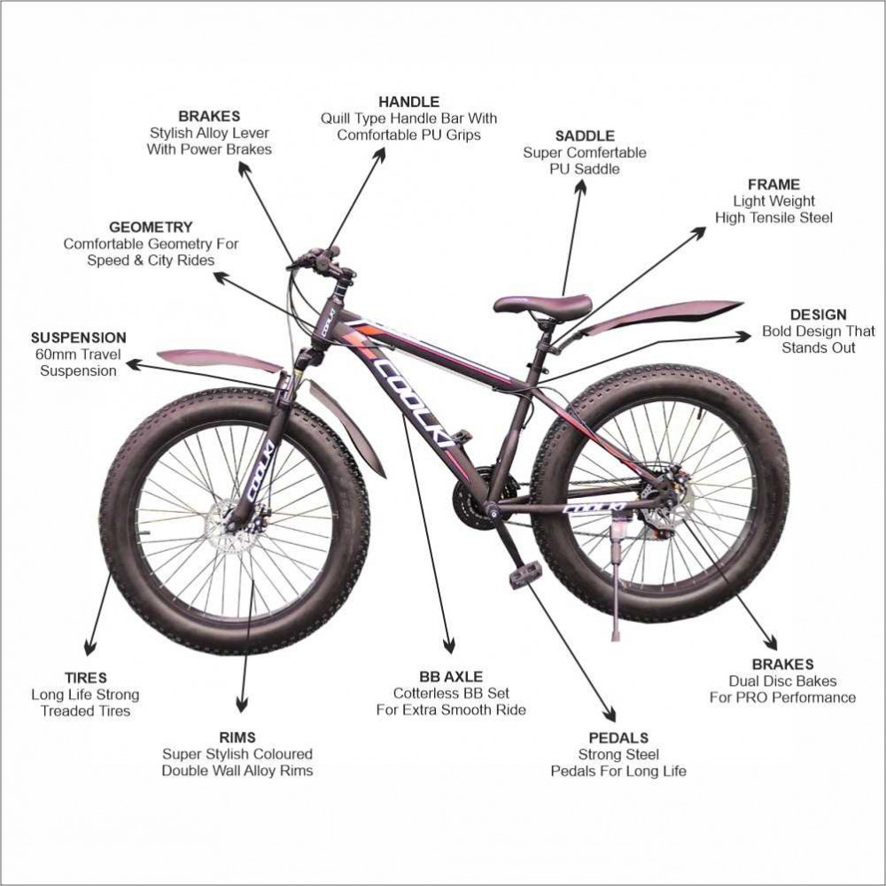 COOLKI SS026 Fat Tyre Cycle For Kids and Adults 26T Shimano Multi Speed Gears In Steel Body (Black Red) COOLKI SS026 Fat Tyre Cycle For Kids and Adults 26T Shimano Multi Speed Gears In Steel Body (Black Red)