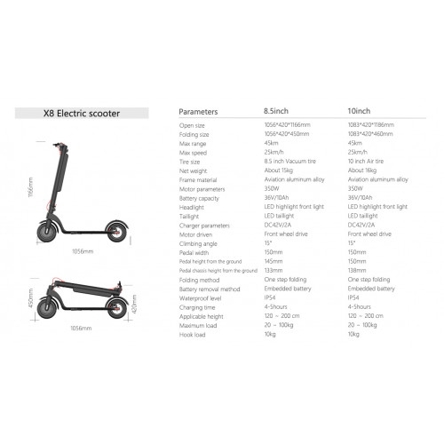 X8 adult folding electric scooter With aluminum alloy Body And battery 36V10AH lithium