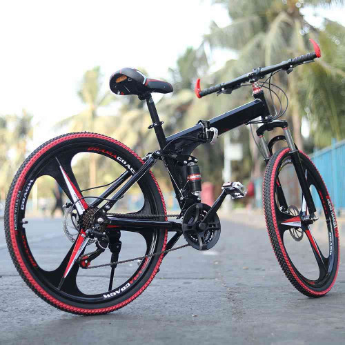 Walkontek Kaka001 Foldable Mountain Bicycle 21 Shimnao Gears 26 inch tyre with Hydraulic Suspension (Black N Red)