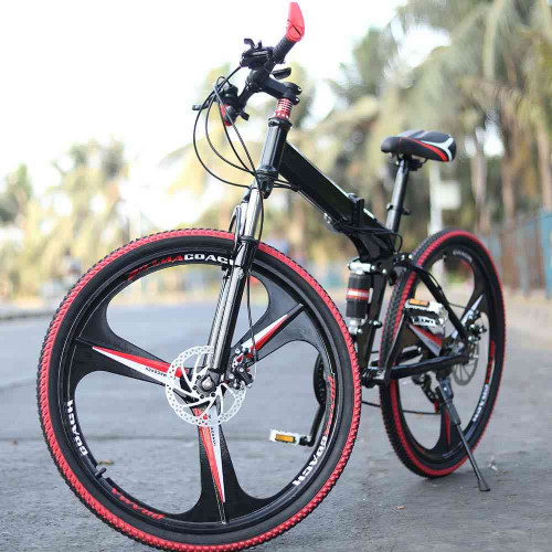 Walkontek Kaka001 Foldable Mountain Bicycle 21 Shimnao Gears 26 inch tyre with Hydraulic Suspension (Black N Red)