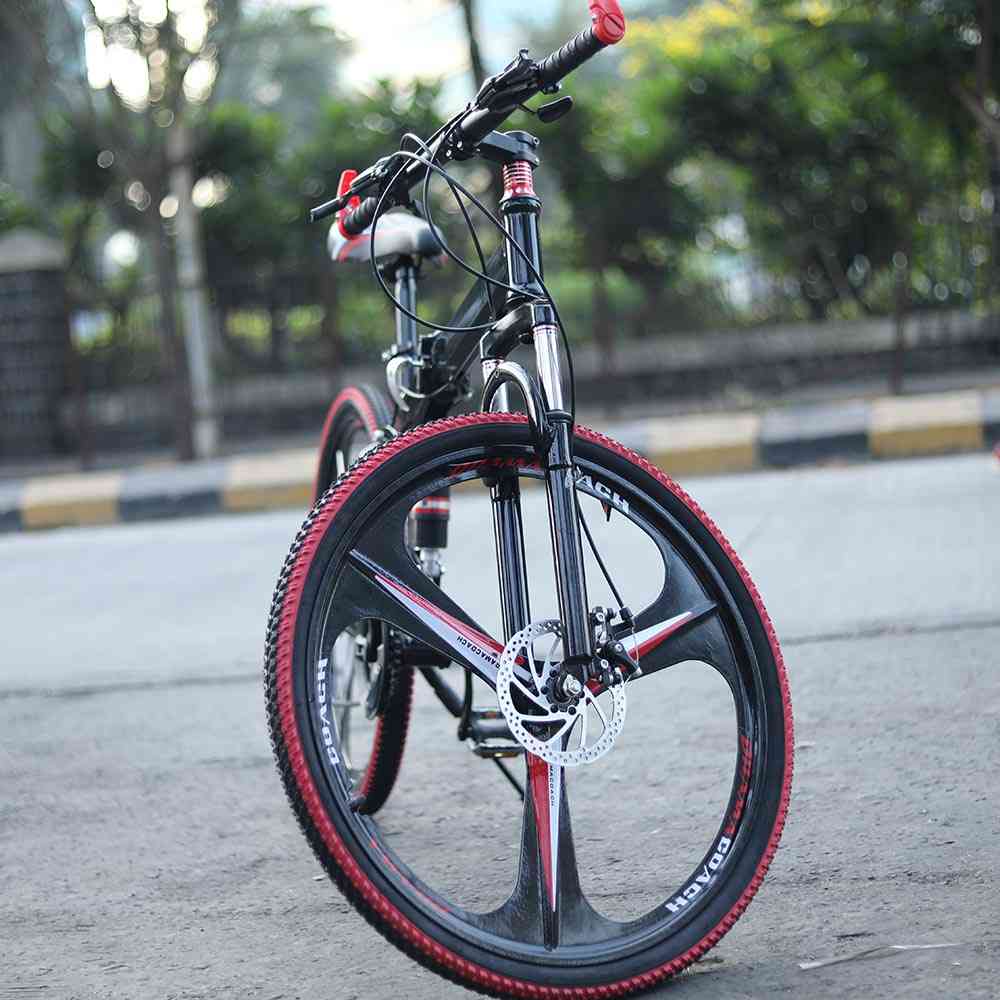 Walkontek Kaka001 Foldable Mountain Bicycle 21 Shimnao Gears 26 inch tyre with Hydraulic Suspension (Black N Red)