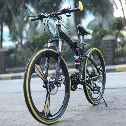 Walkontek Kaka001 Foldable Mountain Bicycle 21 Shimnao Gears 26 inch tyre with Hydraulic Suspension (Black N Yellow)