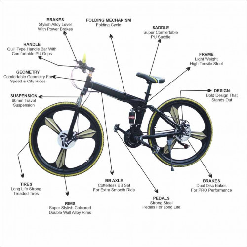 Walkontek Kaka001 Foldable Mountain Bicycle 21 Shimnao Gears 26 inch tyre with Hydraulic Suspension (Black N Yellow)