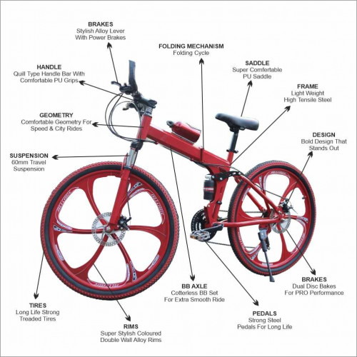 Walkontek Kaka001 Foldable Mountain Bicycle 21 Shimnao Gears 26 inch tyre with Hydraulic Suspension (Red)