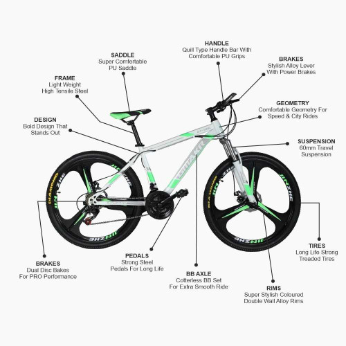 Mountain Cycle MXB004 26T Shimano Gears 21 Speed Dual Disc Brakes For Adults 