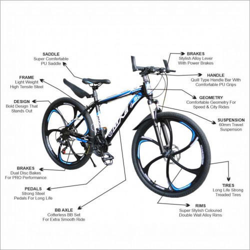 Mountain Cycle MXB004 Shimano Gears 21 Speed Dual Disc Brakes For Adults 